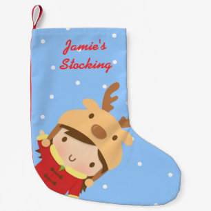 Calcetín Navideño Pequeño Niña Cute Reno Navidad Para Niños