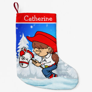 Calcetín Navideño Pequeño Niña De Vaquera Occidental En La Escena De Inviern