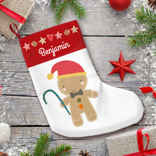 Calcetín Navideño Pequeño Niño de Jengibre Navideño Galleta Borde Rojo Nombr