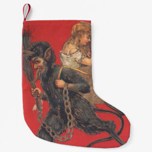 Calcetín Navideño Pequeño Niño Rojo Krampus Secuestra a Niña Orando