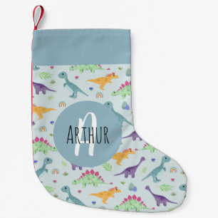 Calcetín Navideño Pequeño Niños con patrones de dinosaurios azules entreten