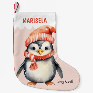 Calcetín Navideño Pequeño Niños de pingüino Lindos Niña Rosa Nombre Personal