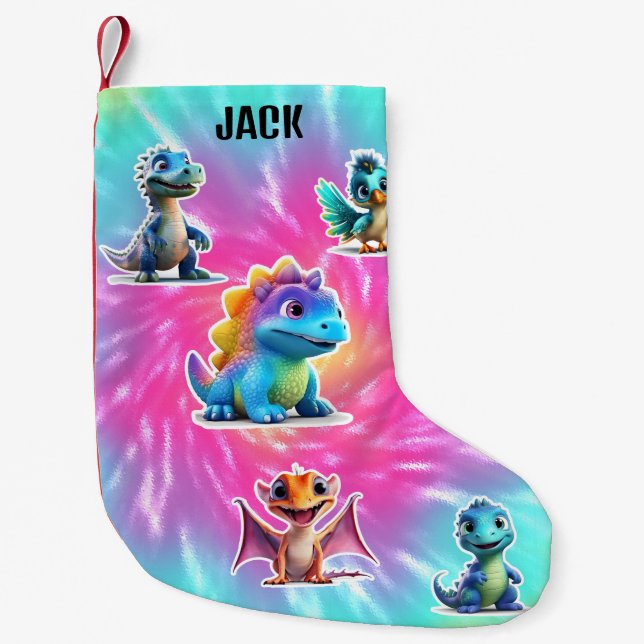 CALCETÍN NAVIDEÑO PEQUEÑO NIÑOS DINOSAURIOS PERSONALIZADOS (Anverso)