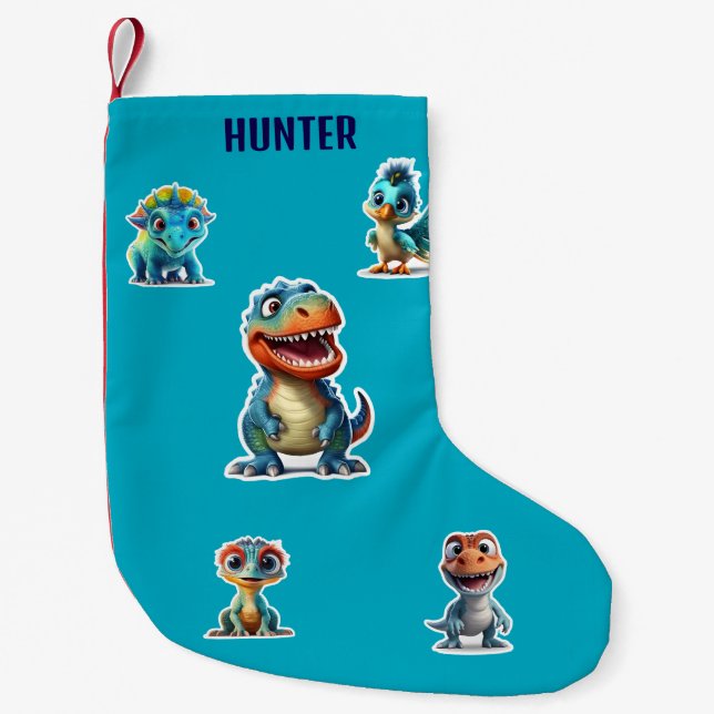 CALCETÍN NAVIDEÑO PEQUEÑO NIÑOS DINOSAURIOS PERSONALIZADOS (Anverso)
