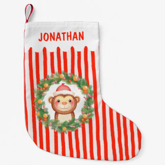 Calcetín Navideño Pequeño Niños monos niños lindos nombre personalizado niño