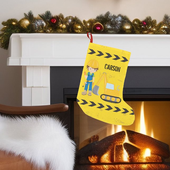 Calcetín Navideño Pequeño Niños personalizados de construcción (Subido por el creador)