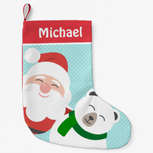 Calcetín Navideño Pequeño Niños personalizados de Santa y Oso Polar