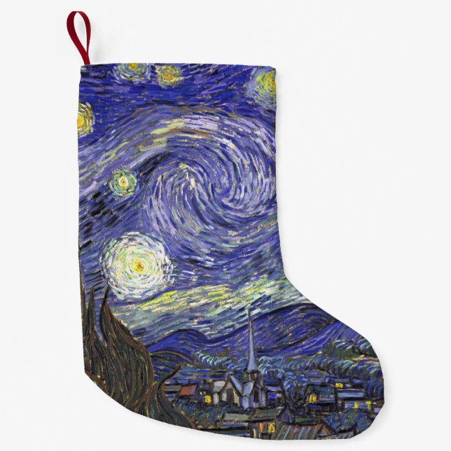 Calcetín Navideño Pequeño Noche estrellada de Vincent van Gogh (Anverso)