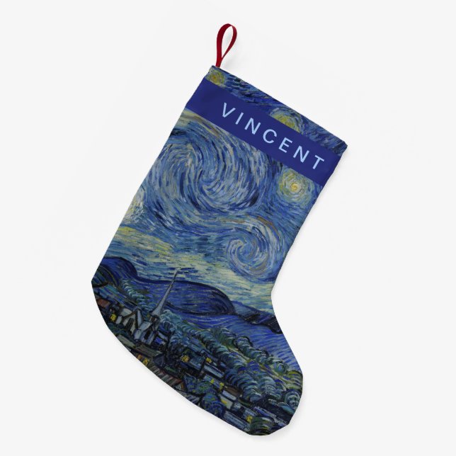 Calcetín Navideño Pequeño Noche estrellada Vincent van Gogh (Frente (Colgado))