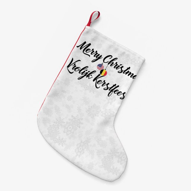 Calcetín Navideño Pequeño Noches belgas belgas bilingües en Estados Unidos (Frente (Colgado))