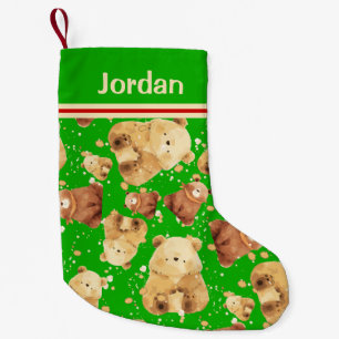 Calcetín Navideño Pequeño Nombre de adición verde de oso de bebé lindo