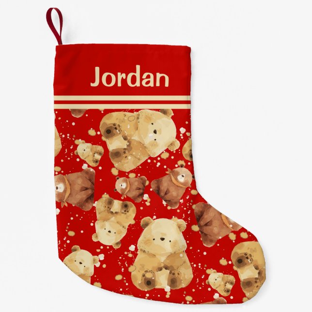 Calcetín Navideño Pequeño Nombre de añadir rojo al bebe con pelo (Anverso)