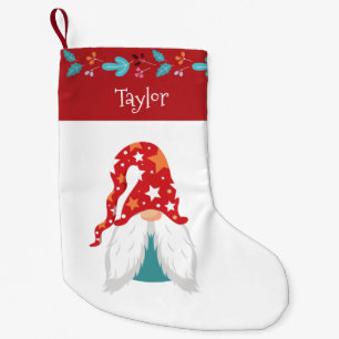 Calcetín Navideño Pequeño Nombre de borde de hoja roja moderna de Gnome de v