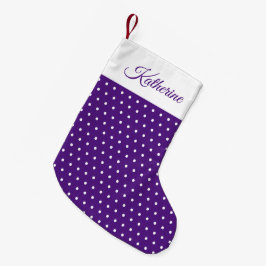 Calcetín Navideño Pequeño Nombre de corte de moda Punto de polka morado oscu