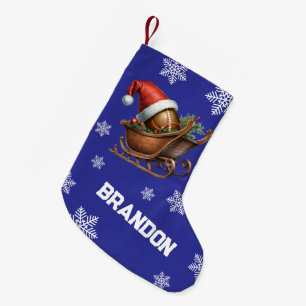 Calcetín Navideño Pequeño Nombre de Cute Blue Football Santa Sleigh