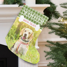 Calcetín Navideño Pequeño Nombre de foto a cuadros de perro divertido person