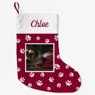 Calcetín Navideño Pequeño Nombre de foto de gato personalizado lindo Patas r