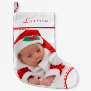 Calcetín Navideño Pequeño Nombre de foto personalizado Navidades de guarneci