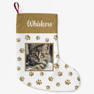 Calcetín Navideño Pequeño Nombre de gato lindo Foto Huellas de patas con bri
