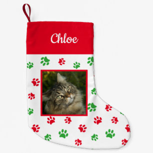 Calcetín Navideño Pequeño Nombre de gato personalizado lindo Foto Patas roja