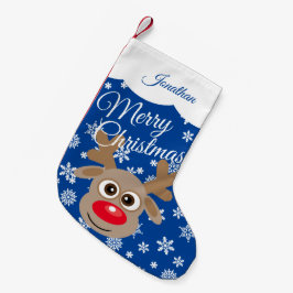 Calcetín Navideño Pequeño Nombre de guión blanco azul de reno de Navidades d
