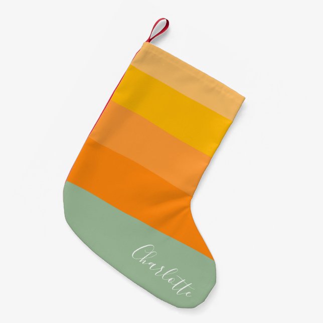 Calcetín Navideño Pequeño Nombre de guión personalizado Naranja amarillo tac (Frente (Colgado))
