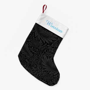 Calcetín Navideño Pequeño Nombre de Mascota Personalizado Floral Negro Cielo
