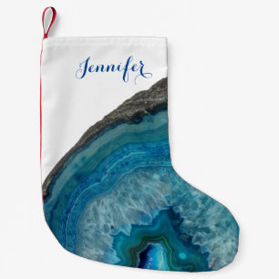 Calcetín Navideño Pequeño Nombre de monograma blanco azul turquesa Agate Gua