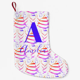 Calcetín Navideño Pequeño Nombre de monograma brillante del árbol de Navidad