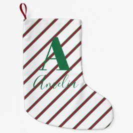 Calcetín Navideño Pequeño Nombre de monograma verde y rojo