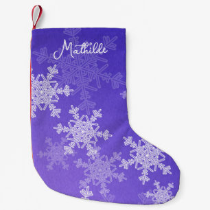 Calcetín Navideño Pequeño Nombre de Navidades Minimalistas de copos de nieve