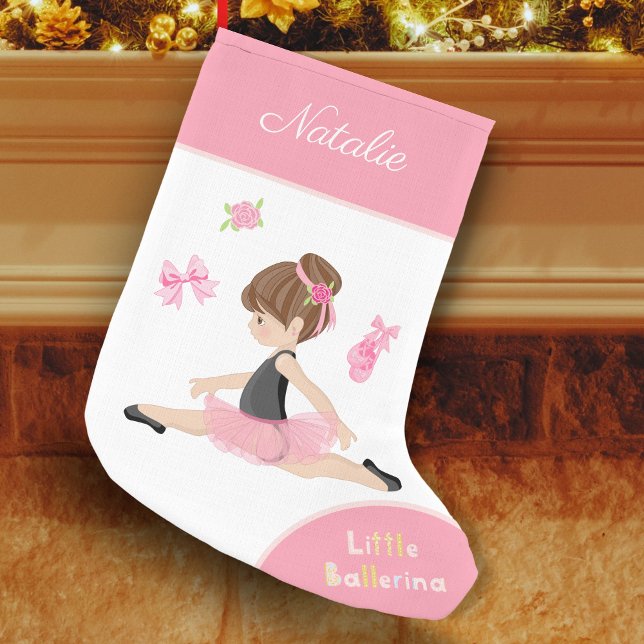 Calcetín Navideño Pequeño Nombre de pequeños Chicas ballet rosado Ballerina (Subido por el creador)