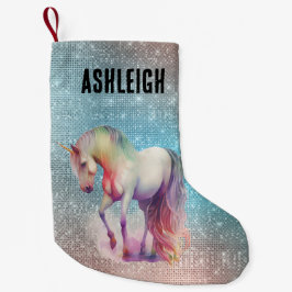 Calcetín Navideño Pequeño Nombre de Unicornio de Aqua Sparkle