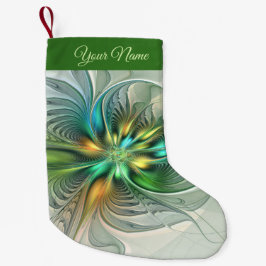 Calcetín Navideño Pequeño Nombre del arte fractal de flores coloridas de est