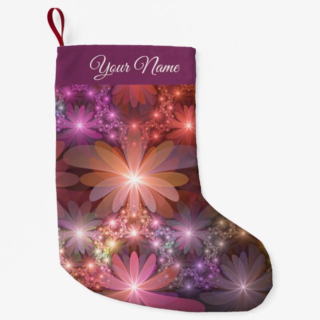 Calcetín Navideño Pequeño Nombre Del Arte Fractal De La Cama De Flores Abstr (Anverso)