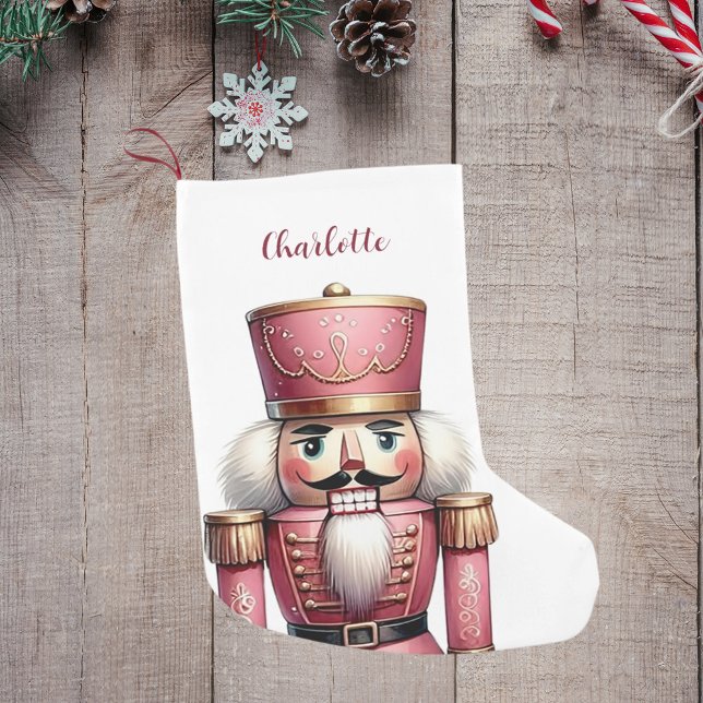 Calcetín Navideño Pequeño Nombre del chica del soldado de petcracker rosa (Subido por el creador)