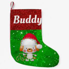 Calcetín Navideño Pequeño Nombre del Mascota del perro de dibujos animados