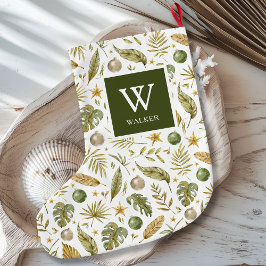 Calcetín Navideño Pequeño Nombre del monograma tropical