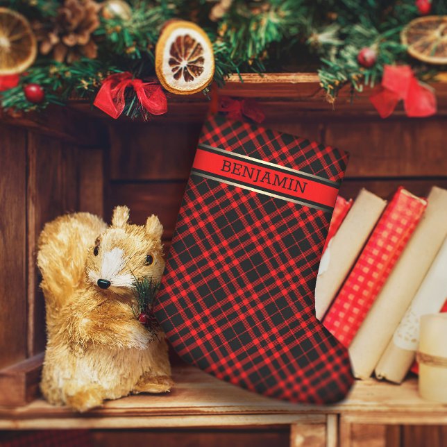 Calcetín Navideño Pequeño Nombre del patrón de plástico rojo y negro persona (Subido por el creador)