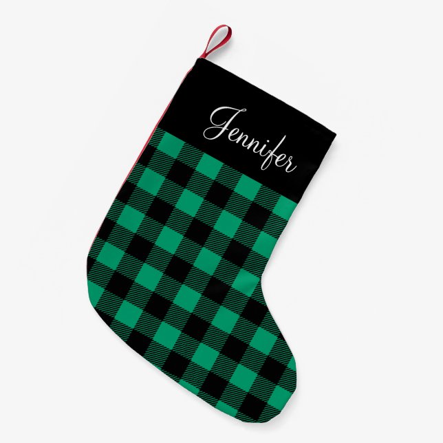 Calcetín Navideño Pequeño Nombre del patrón de plástico verde (Frente (Colgado))