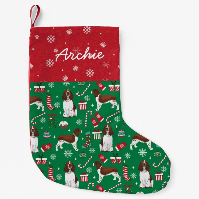 Calcetín Navideño Pequeño Nombre del perro Personalizado Springer Spaniel Do (Anverso)