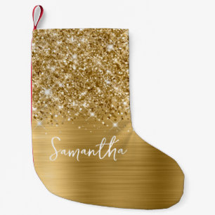 Calcetín Navideño Pequeño Nombre Glam dorado Brillante