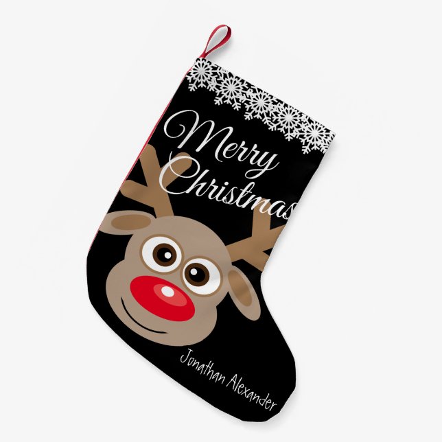 Calcetín Navideño Pequeño Nombre negro de reno de Personalizado de Navidades (Frente (Colgado))