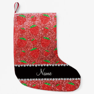 Calcetín Navideño Pequeño Nombre personalizado arándano purpurina rosa de co