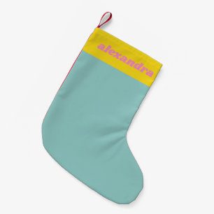 Calcetín Navideño Pequeño Nombre personalizado azul amarillo rosa bloque de