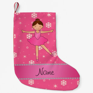 Calcetín Navideño Pequeño Nombre personalizado bailarina de nieve rosa