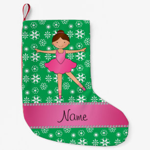 Calcetín Navideño Pequeño Nombre personalizado bailarina de nieve verde