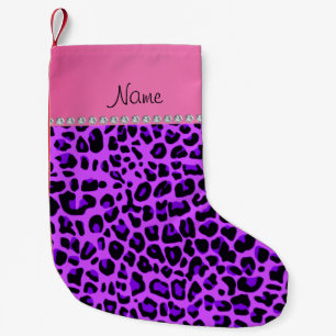 Calcetín Navideño Pequeño Nombre personalizado banda rosa de leopardo púrpur