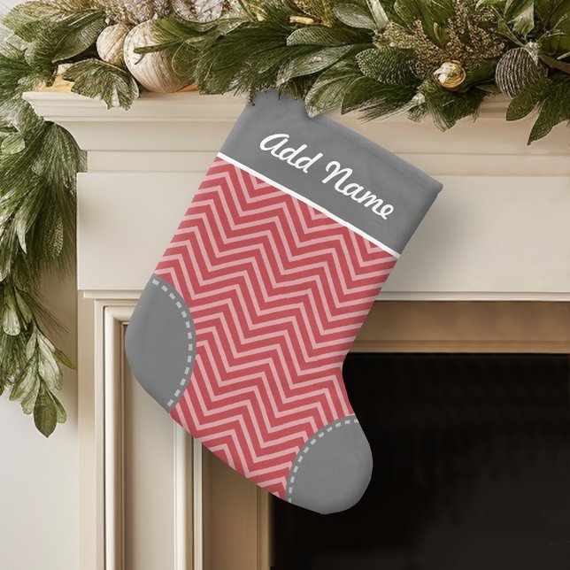 Calcetín Navideño Pequeño Nombre personalizado con patrón de Chevron de moda (Personalized Christmas Stocking)