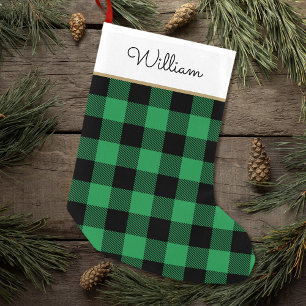 Calcetín Navideño Pequeño Nombre personalizado de búfalo verde Rústico